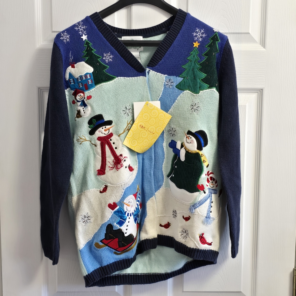 Vtg The Quacker Factory Womens Small Christmas Embroidered Cardigan Sweater New